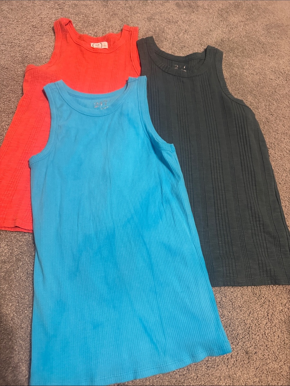 Women’s Ribbed Tank Top - Blue, Coral & Green (3-Pack)